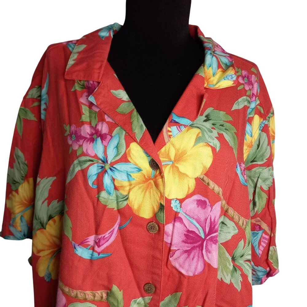 Caribbean Joe Size 3X Hawaiian Shirt Womens Floral Short Sleeves Coconut Buttons - Picture 3 of 11